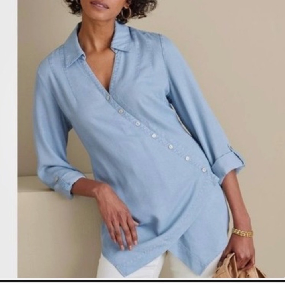Soft Surroundings Tunic Womens XL Blue NWT Asymmetrical Washed Tencel Blouse